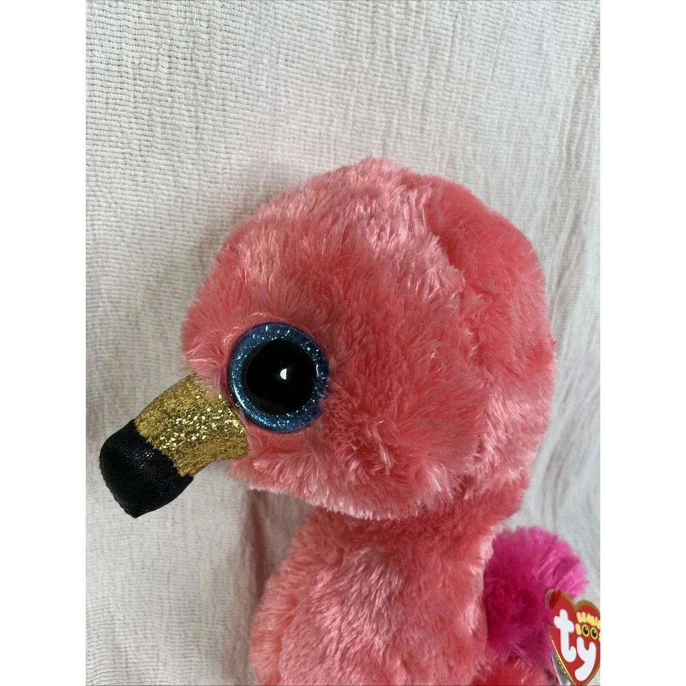 Ty Beanie Boos Flamingo Plush Bird Stuffed Animal Gilda‎ Gold Black Pink 10